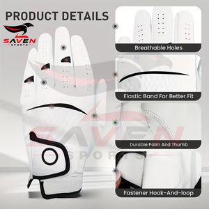 Custom Logo White <b>Golf</b> Gloves Soft Leather Perforated Breathable Non Slip Men Women Athletic Golfing Gloves - Product Image 4