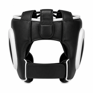 Protège-tête de boxe international Dumela en cuir de vachette respirant noir et blanc avec fermeture auto-agrippante unisexe pour l'entraînement et la protection de haute performance - Product Image 2