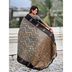 Dusty Concept Grey Soft Silk Zig Zag Zari Woven Saree Elegant <b>Party</b> <b>Jumpsuit</b> - Product Image 4
