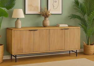 Modern Luxury Nordic Solid Wood Handcrafted <b>Sideboard</b> Fluted Tambour Doors Brass <b>Legs</b> Durable Farmhouse Dining Storage Cabinet - Product Image 5