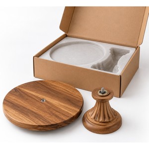 Acacia Wood <b>Rotating</b> <b>Cake</b> <b>Stand</b> with Fluted Pedestal Base - Wholesale - Product Image 6