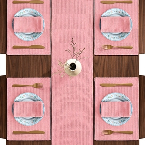 Pink Waffle Weave Table <b>Runner</b> and Napkin Set <b>Washable</b> Fabric Nordic Dining Decor - Product Image 2