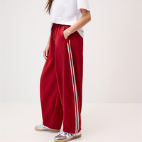 Pantalon de survêtement tendance pour femme, rouge, respirant, décontracté, coupe large, avec cordon de serrage élastique à la taille et poches, vente en gros