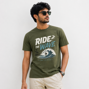 Camiseta de Manga Corta para Hombre, Color Verde Oliva, Cuello Redondo, Corte Regular, Diseño de Letras Estampadas con Transferencia Térmica, Ropa Casual, 100% Algodón, 180g - Product Image 2