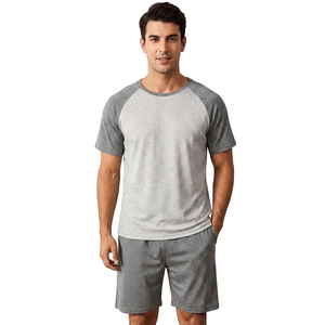 Completo Loungewear <span class=keywords><strong>Uomo</strong></span> Grigio in Maglia Eco-Friendly 2 Pezzi: T-Shirt a Maniche Corte e <span class=keywords><strong>Pantaloncini</strong></span> Casual Traspirante Estivo 100% Cotone - Product Image 1