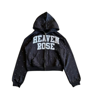 Custom OEM 100% Cotton Oversized Rhinestone Distressed Print Hoodie Zip-Up <b>Pullover</b> Streetwear Wholesale Unisex Sweatshirt - Product Image 1