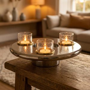 Handmade 9 cm Stainless Steel and Glass Candle <b>Lantern</b> with <b>Brass</b> Bubble Low Wide Halo Ring Mirror Centrepiece for Home Decor - Product Image 2
