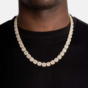 Men's 18K Gold Filled Brilliant Cut Hiphop Tennis Chain <b>Statement</b> <b>Necklace</b> Bezel Setting Luxury Everyday Wear - Product Image 1