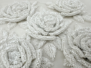 <b>White</b> 2027 New Luxury Heavy Beaded Full Design of rose flower made from patch <b>lace</b> for evening and bridal dress - Product Image 4