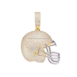Colgante de Casco de Fútbol Americano Hecho a Mano con Diamante Cultivado en Laboratorio, Diseño de Joyería Hip Hop de Moda para Streetwear - Product Image 1