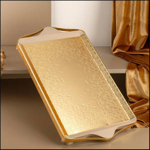 Plateau de service rectangulaire en métal de luxe avec surface texturée, plateau décoratif pour buffet et hôtellerie, vaisselle - Product Image 4
