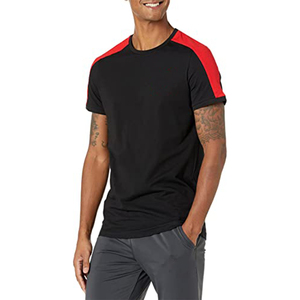 T-shirt à manches courtes bleu clair pour homme avec empiècement violet aux épaules, coupe classique, décontracté, tricoté, respirant, en polyester - Product Image 3