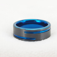 Bague en carbure de tungstène avec rainures bleues asymétriques et bande intérieure bleue, alliance bombée de 8 mm, bijoux sportifs en gros