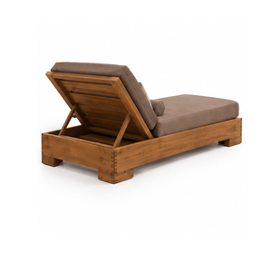 Solid Teak Wood Outdoor Chaise Lounge Adjustable Sun <b>Lounger</b> with Brown <b>Cushion</b> for Poolside Resort Hotel Patio Garden Furniture - Product Image 2