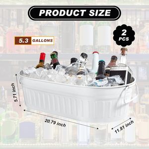 Bañera Galvanizada para Bebidas con Asas, Cubo Metálico para Hielo y Bebidas para Fiestas, Bar de Piscina, Decoración Rústica - Product Image 3