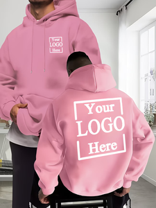 Men's Custom Logo Hoodie Pink 100% Cotton Fleece Regular Fit Breathable Casual Autumn Wear Heat Transfer Printed Front Pocket - Product Image 2
