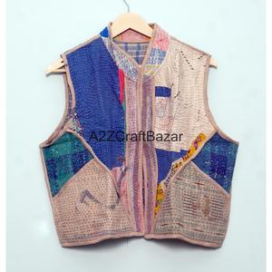 Veste matelassée Kantha 100% coton faite à la main pour femmes, motif floral imprimé, respirante, toutes saisons, manches classiques - Product Image 6