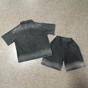 Conjunto de Polo y Pantalones Cortos para Hombre, Tejido 100% Algodón, Sin Costuras, Lavado Ácido, Estilo Vintage, Streetwear, Venta al Por Mayor OEM - Product Image 2