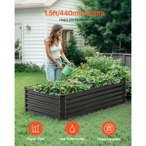 Aiuola Rialzata Grande da Esterno in Metallo Zincato 6 x 3 x 1,5 piedi, Vaso per Piante con Fondo Aperto per Giardino - Product Image 2