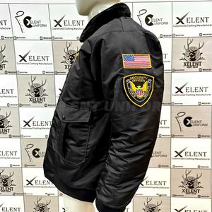 Uniforme de gardien de sécurité pour homme, veste bomber en satin d'hiver, col en fourrure noire, design chaud, nylon classique, polyester, manches longues, côtelé - Product Image 3