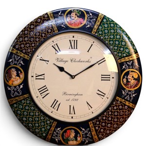 Horloge murale décorative en bois artisanale |   Horloge murale ronde au design artistique traditionnel pour la décoration de la maison et du bureau - Product Image 4