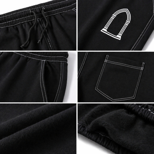 Hip Hop Streetwear Men Baggy Black Sweatpants <b>White</b> Contrast Stitch Panel <b>Joggers</b> with Drawstring - Product Image 5