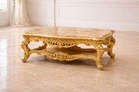 Juego de Sala de Estar Moderno de Madera de Teca de Lujo Estilo Maharani, Acabado Dorado, Juego de Sofás Cómodos de Alta Calidad, Mesa de Centro Personalizada