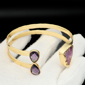 Brazalete de Plata Chapado en Oro con Amatista, Ajustable, Abierto, con Piedras Preciosas, para Regalo de Boda, para Mujer, Ortodoxo, SHAHNAZ GEMS - Product Image 2