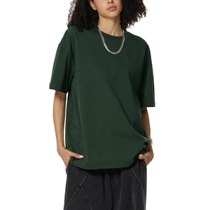 Camiseta Unisex Oversize Verde Oscuro Cuello Redondo Hombros Caídos Algodón Básico Streetwear Venta al por Mayor - Product Image 2