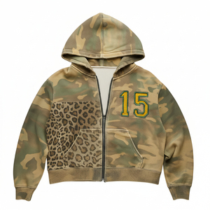 Hooded Zip-Up Sweatshirt Camouflage <b>Leopard</b> <b>Print</b> Unisex Casual Autumn 15 Number Front Pocket Regular Fit - Product Image 4