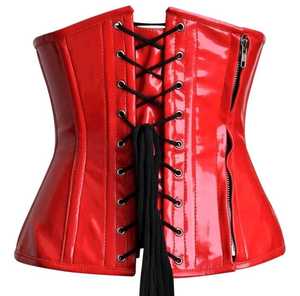 Corset sous-poitrine en PVC rouge personnalisable OEM, avec fermeture éclair latérale et rivets métalliques argentés sur le côté, pour usage quotidien. - Product Image 3