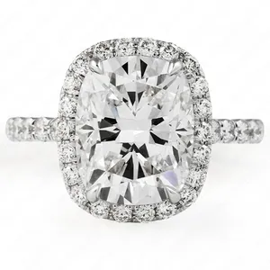 Moissanite Engagement <b>Ring</b> 925 Sterling Silver Cushion Cut Halo <b>Ring</b> Split Shank Wedding <b>Ring</b> for Women - Product Image 4