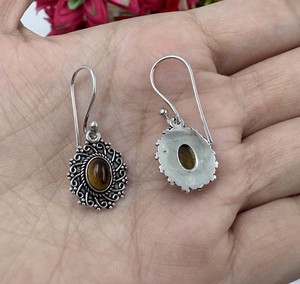 Natural Tiger Eye 925 Sterling <b>Silver</b> Plated <b>Earring</b> Vintage Trendy Gemstone <b>Earring</b> Wholesale - Product Image 3