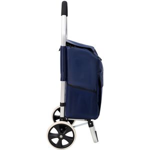 Carrello della spesa pieghevole nero con ruote e borsa rimovibile in tessuto Oxford impermeabile blu - per un shopping pratico - Product Image 3