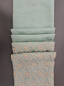 Nuevo Diseño Premium: Tela de Algodón Verde Menta con Bordado Dori - Material Crema con Diseño Floral y Ojales de Diamante para Vestidos - Product Image 6