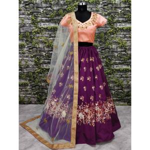 Impresionantes conjuntos de mujer Lehenga Choli Bordados florales morados - Product Image 4