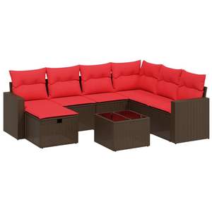 ชุดโซฟาลานบ้านหวายโพลีสีน้ำตาล 8 ชิ้นพร้อมชุดเบาะรองนั่งในสวน - Product Image 2