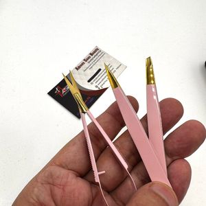 <b>Light</b> Pink Gold Custom Logo Eyebrow Tweezers Stainless Steel Slanted <b>Pointed</b> Tip Brow Tweezers With Spring Scissor - Product Image 3