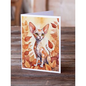 Devon Rex Cat in Fall Leaves Whimsical A7 <b>Greeting</b> <b>Cards</b> Pack of 8 Blank <b>Note</b> <b>Cards</b> with Envelopes 5x7 Size - Product Image 2
