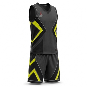Ensemble d'uniformes de basketball unisexe noir et jaune fluo par sublimation, en polyester respirant, haute qualité 2026 - Product Image 3