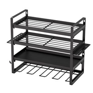 Organisateur mural pour outils électriques à 4 niveaux avec 4 supports pour perceuses, étagère de rangement pour tournevis et outils - Product Image 1