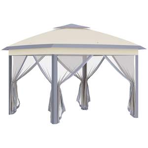    Carpa de Jardín Instantánea, Gazebo, Refugio Solar, 11' X 11', Beige, Toldo Plegable, 121 Pies Cuadrados de Sombra para Fiestas al Aire Libre - Product Image 1