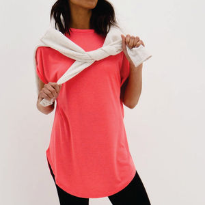 Camiseta de Manga Corta para Mujer, Ecológica, 100% Algodón Orgánico, Lisa, de Corte Largo, Secado Rápido y Transpirable, Informal de Verano - Product Image 1