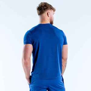 T-shirt décontracté pour homme à col rond, manches courtes, couleur unie, coupe ajustée, en jersey de coton bleu tricoté - Product Image 2