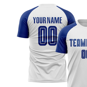 Camiseta de Fútbol Blanca y Azul para Hombre, Manga Corta, Ligera, Transpirable, Uniforme Deportivo para Entrenamiento y Competencia - Product Image 3