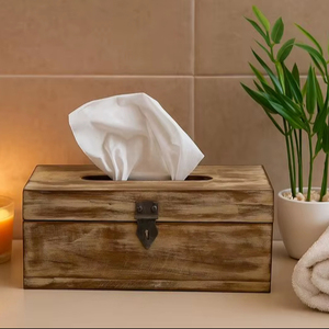 Factory Wholesale Cheap Wooden Dryer Sheet Holder Flip <b>Lid</b> Carbonized Paulownia Wood Tissue <b>Box</b> for Home <b>Decor</b> - Product Image 1