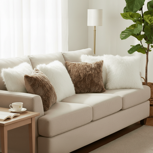 SOGA 6-Piece Decorative <b>Pillow</b> Set 45cm Pure White Textured and 2 Luxe Brown Fur Plush <b>Pillow</b> Covers for <b>Sofa</b> Bedroom - Product Image 2