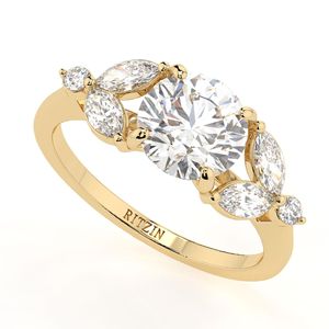 Anillo de compromiso y aniversario de oro blanco con 7 diamantes cultivados en laboratorio de corte redondo para mujer - Product Image 2