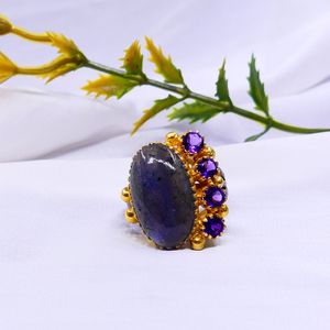 Wedding Wear 925 Sterling Silver Gold Plated Jewelry <b>Labradorite</b> Amethyst Gemstone Women Wear Classic <b>Ring</b> - Product Image 5