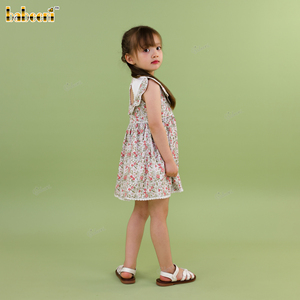 Vestido de Fiesta sin Mangas con Estampado Floral para Niñas, Mini Vestido con Cuello Peter Pan, Estilo Transpirable de Algodón, Bordado, 100% Certificado OEKO-TEX, Verano - Product Image 3